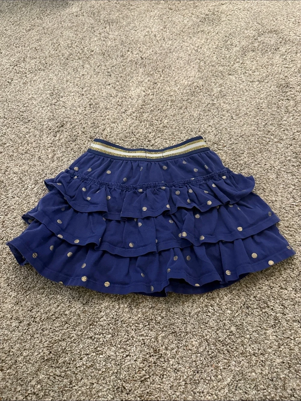 Boden Girls Navy Ruffle Layered skort with Gold Polka Dots size 6-7Y